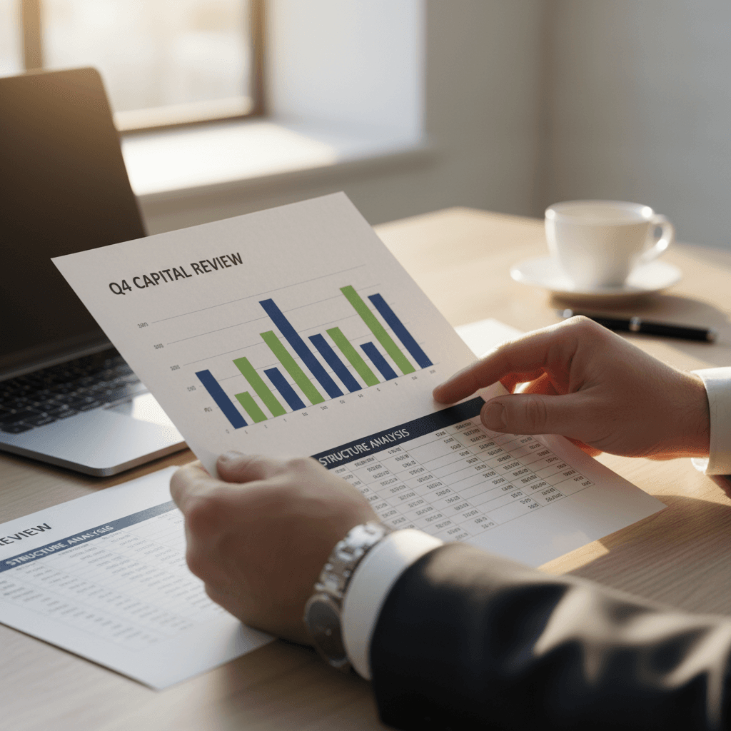 Executive reviewing TCO and margin analysis documents with financial charts